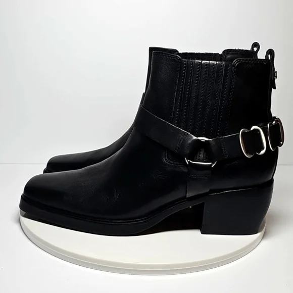 ​NWOT Sam Edelman Bellamie Black Leather Moto Bootie Cowgirl Chunky Heel 9.5 - Picture 8 of 15